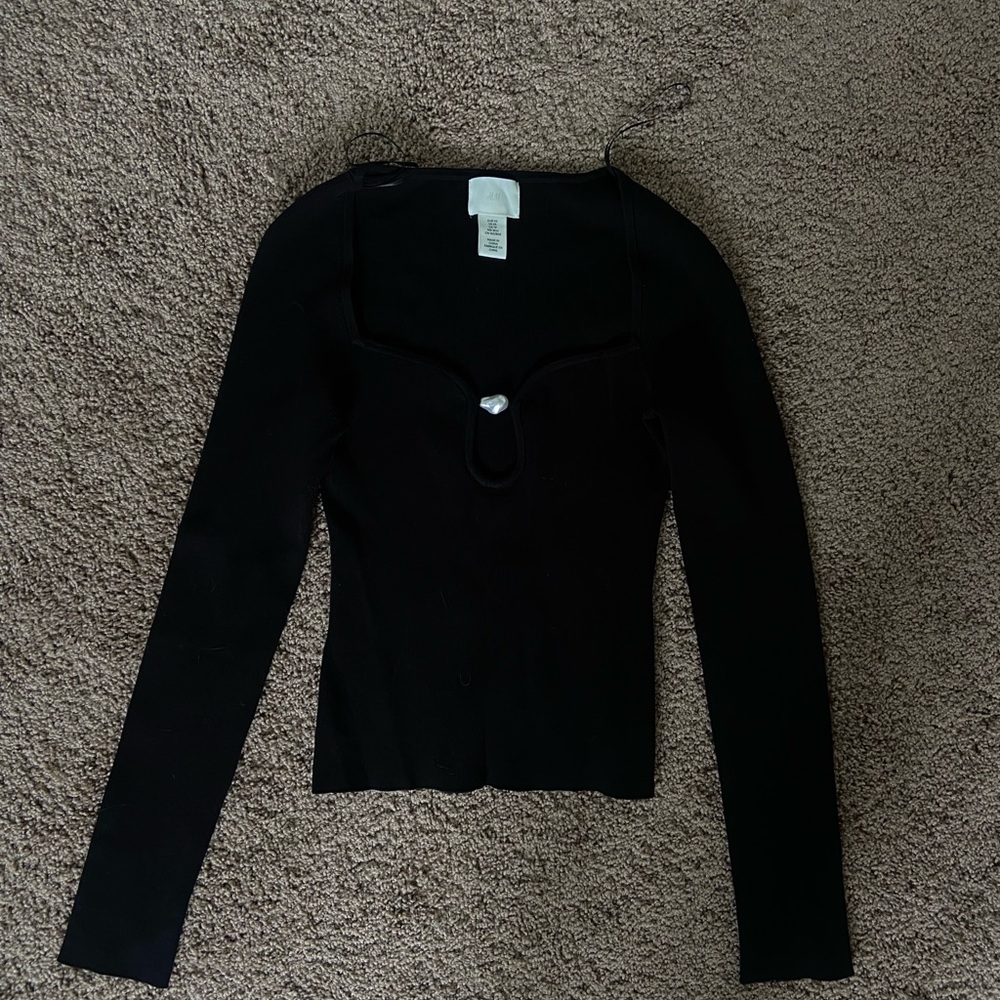 H&M Black Long Sleeve Fitted Polo Bodysuit